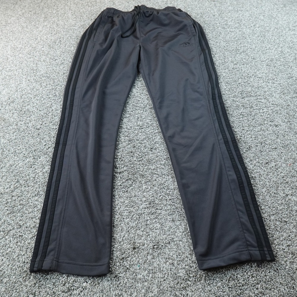 Adidas Pants Mens L Gray Black Track Athletic Drawstring Jogger Sweatpants Gym